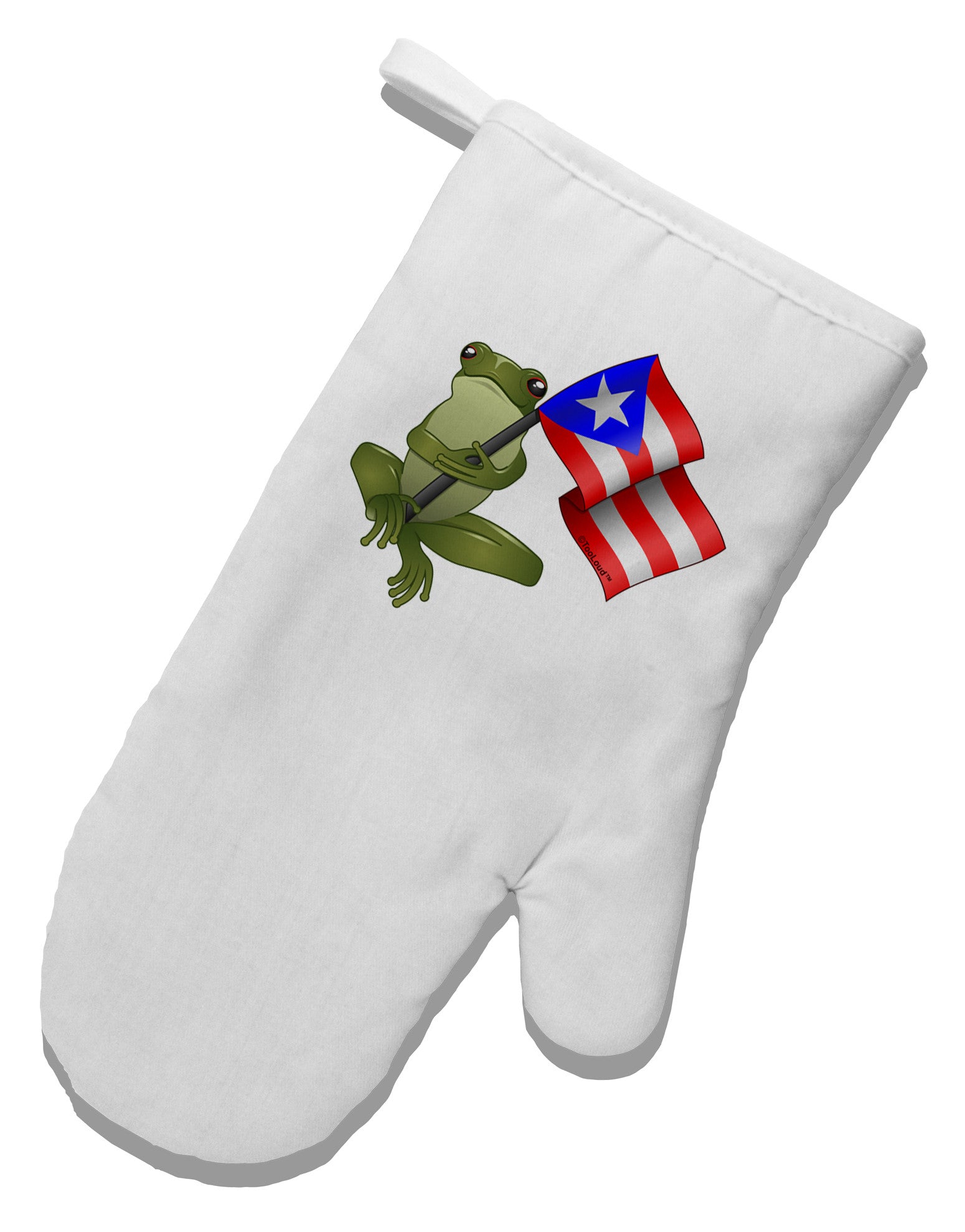 Coqui Holding Flag White Printed Fabric Oven Mitt-Oven Mitt-TooLoud-White-Davson Sales