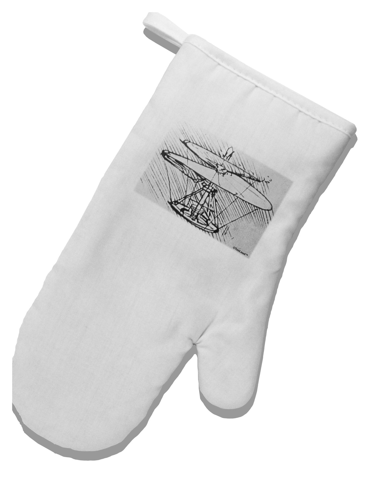 Helicopter Sketch White Printed Fabric Oven Mitt-Oven Mitt-TooLoud-White-Davson Sales