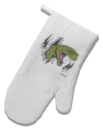 Green Dinosaur Breaking Free White Printed Fabric Oven Mitt by TooLoud-Oven Mitt-TooLoud-White-Davson Sales