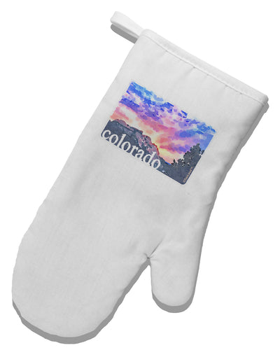 CO Rainbow Sunset Watercolor Text White Printed Fabric Oven Mitt-Oven Mitt-TooLoud-White-Davson Sales