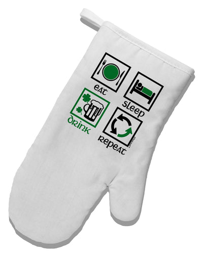 Eat Sleep Drink Green Beer Repeat White Printed Fabric Oven Mitt-Oven Mitt-TooLoud-White-Davson Sales