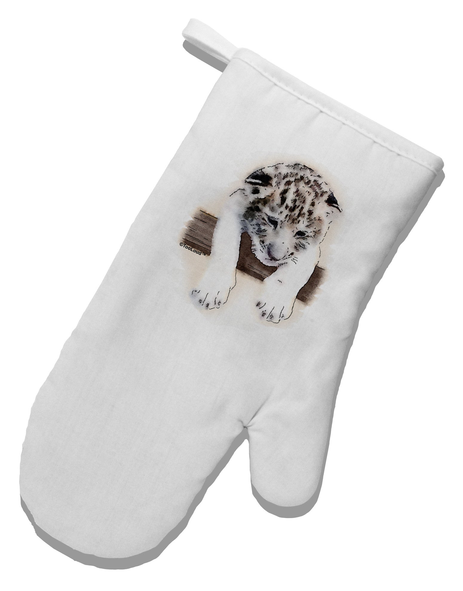 Leopard Cub White Printed Fabric Oven Mitt-Oven Mitt-TooLoud-White-Davson Sales