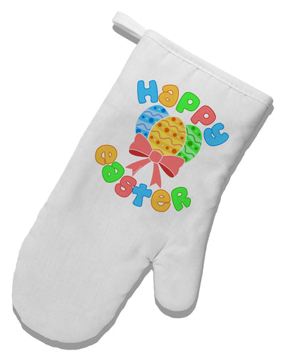 Happy Easter Easter Eggs White Printed Fabric Oven Mitt by TooLoud-Oven Mitt-TooLoud-White-Davson Sales