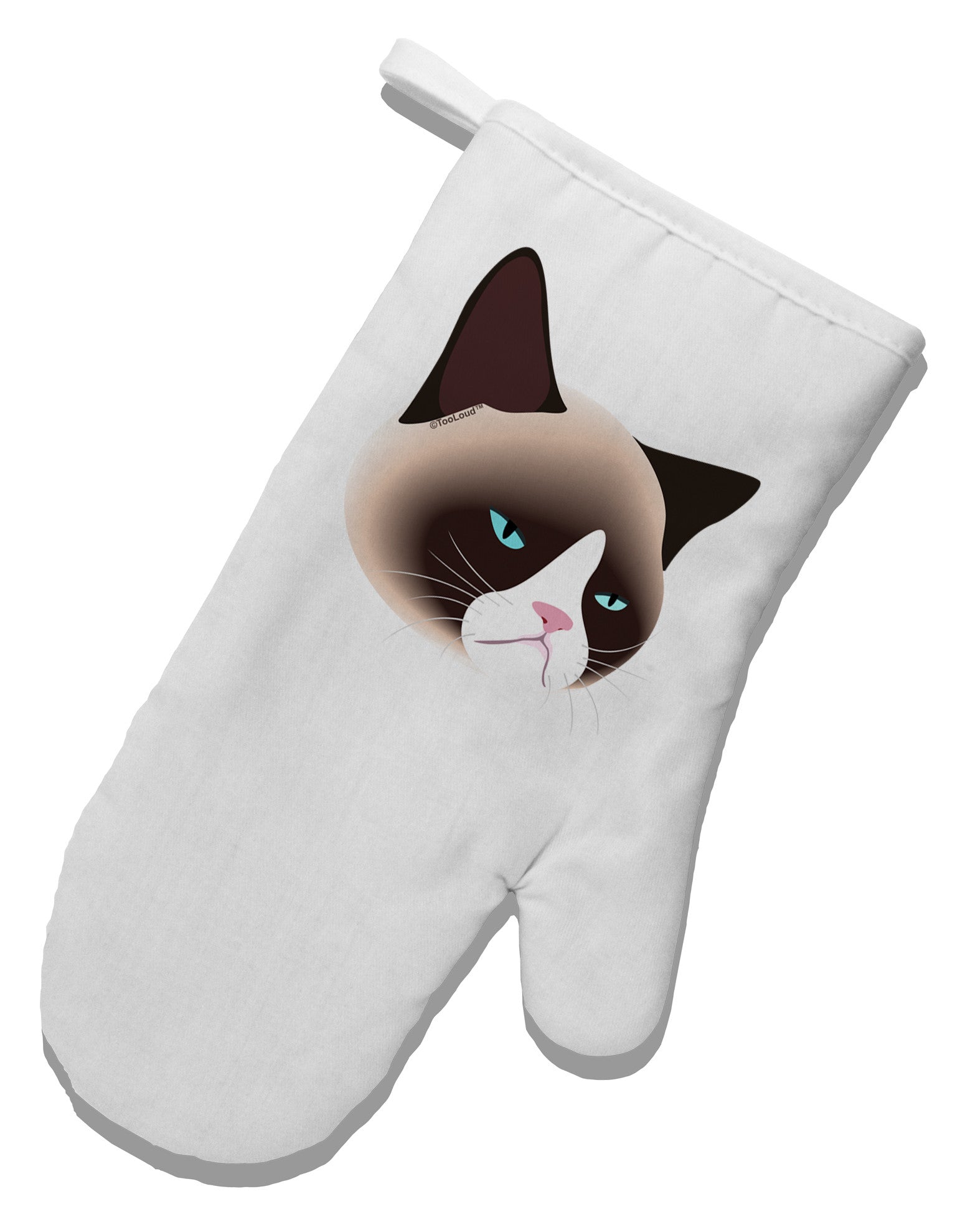 Cute Disgruntled Siamese Cat White Printed Fabric Oven Mitt-Oven Mitt-TooLoud-White-Davson Sales