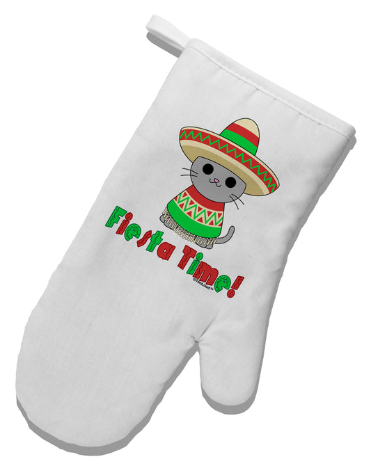 Fiesta Time - Cute Sombrero Cat White Printed Fabric Oven Mitt by TooLoud-Oven Mitt-TooLoud-White-Davson Sales