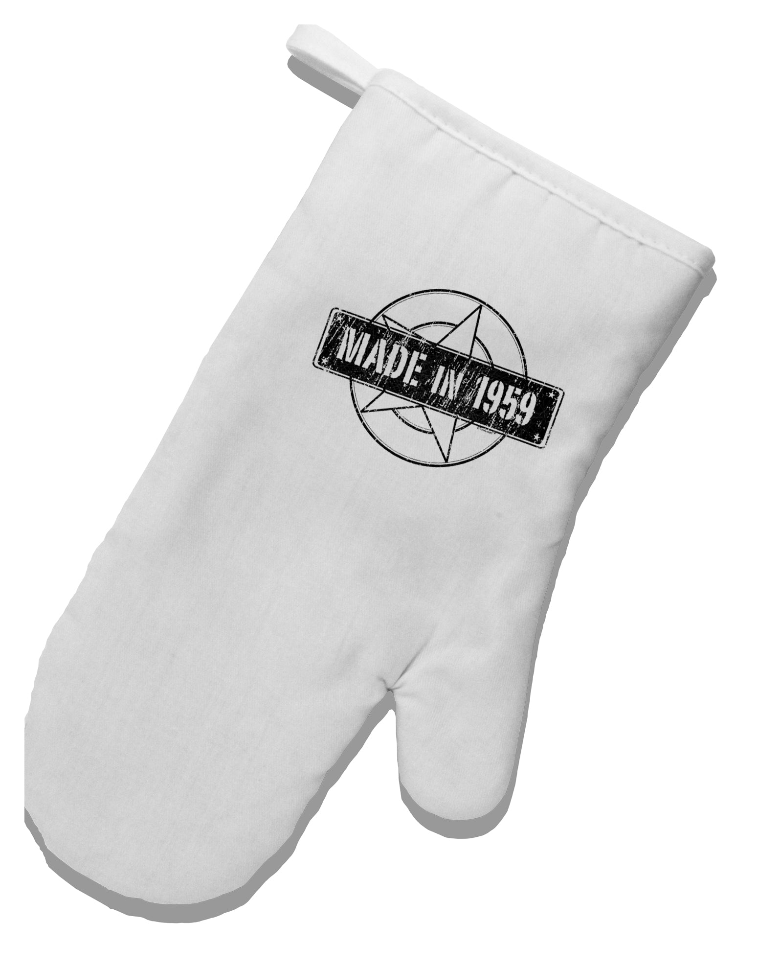 TooLoud 60th Birthday Gift Made in 1959 White Printed Fabric Oven Mitt-OvenMitts-TooLoud-Davson Sales