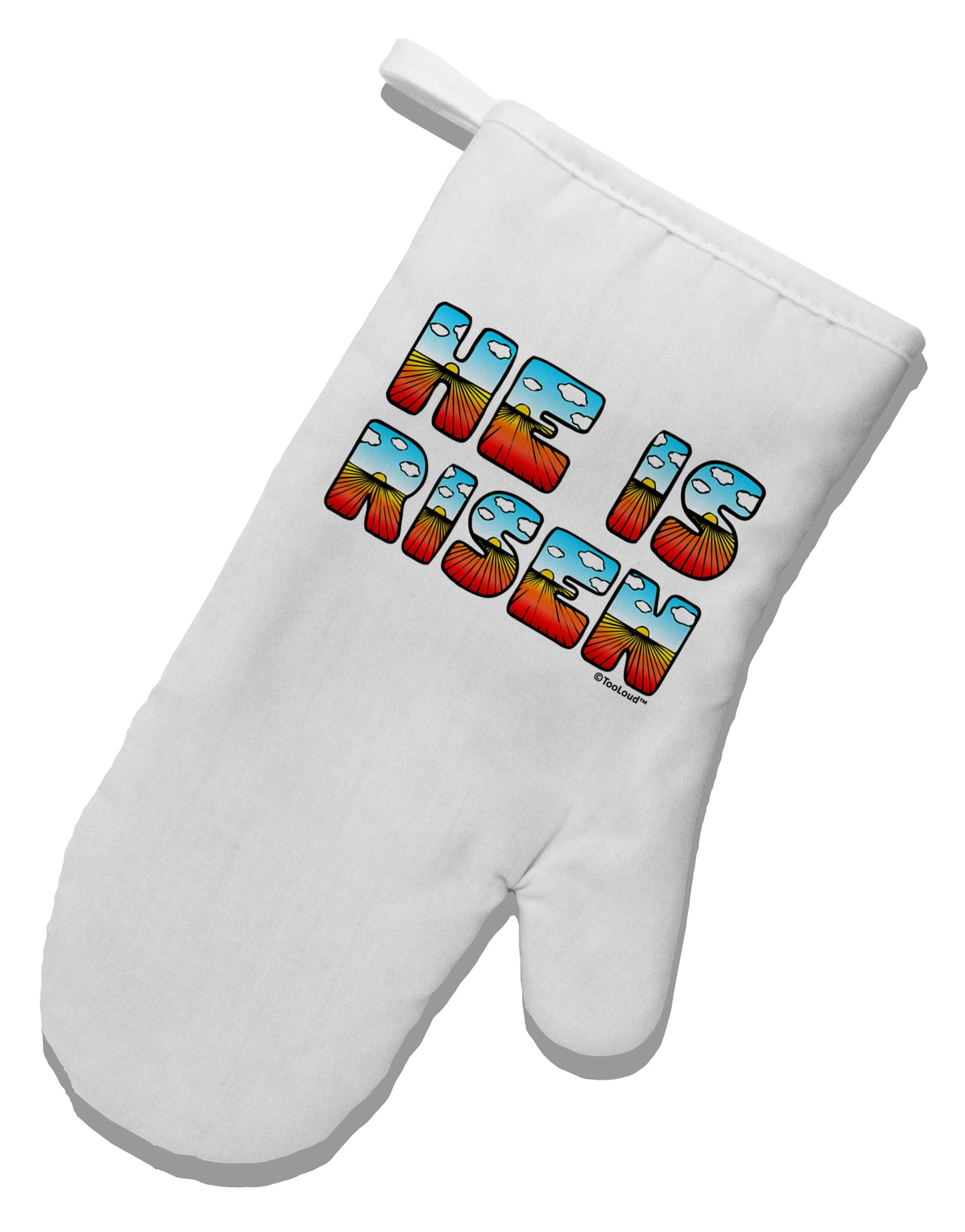 He Is Risen - Easter - Sunrise Letters White Printed Fabric Oven Mitt by TooLoud-Oven Mitt-TooLoud-White-Davson Sales