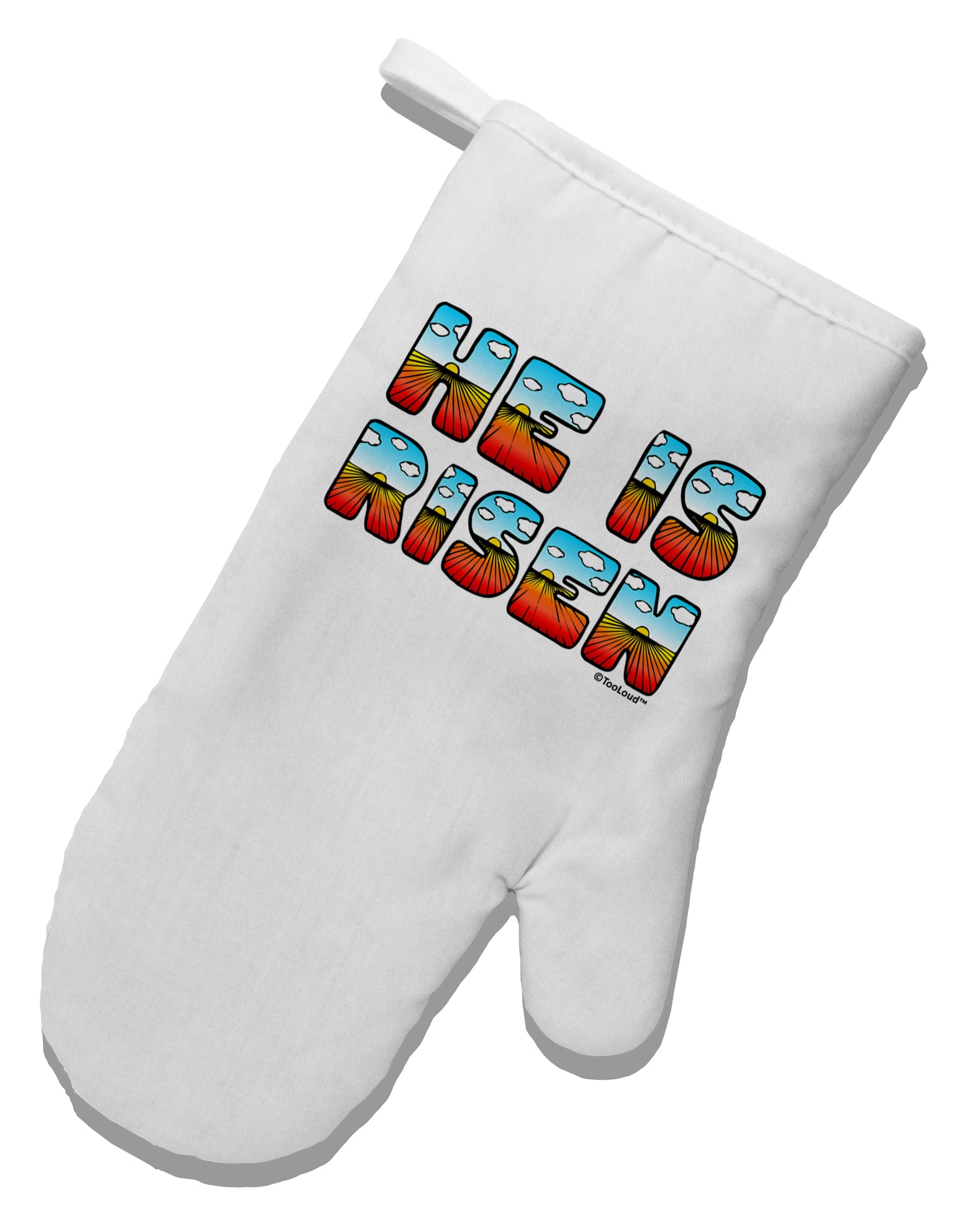 He Is Risen - Easter - Sunrise Letters White Printed Fabric Oven Mitt by TooLoud-Oven Mitt-TooLoud-White-Davson Sales