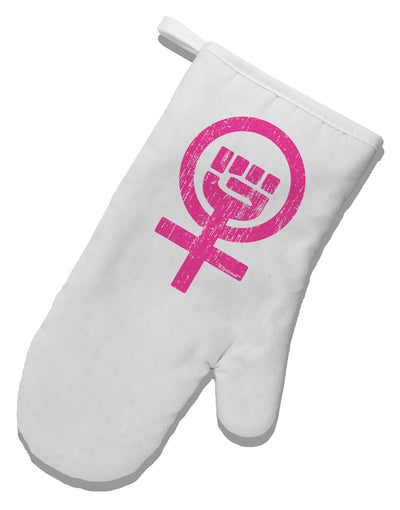Pink Distressed Feminism Symbol White Printed Fabric Oven Mitt