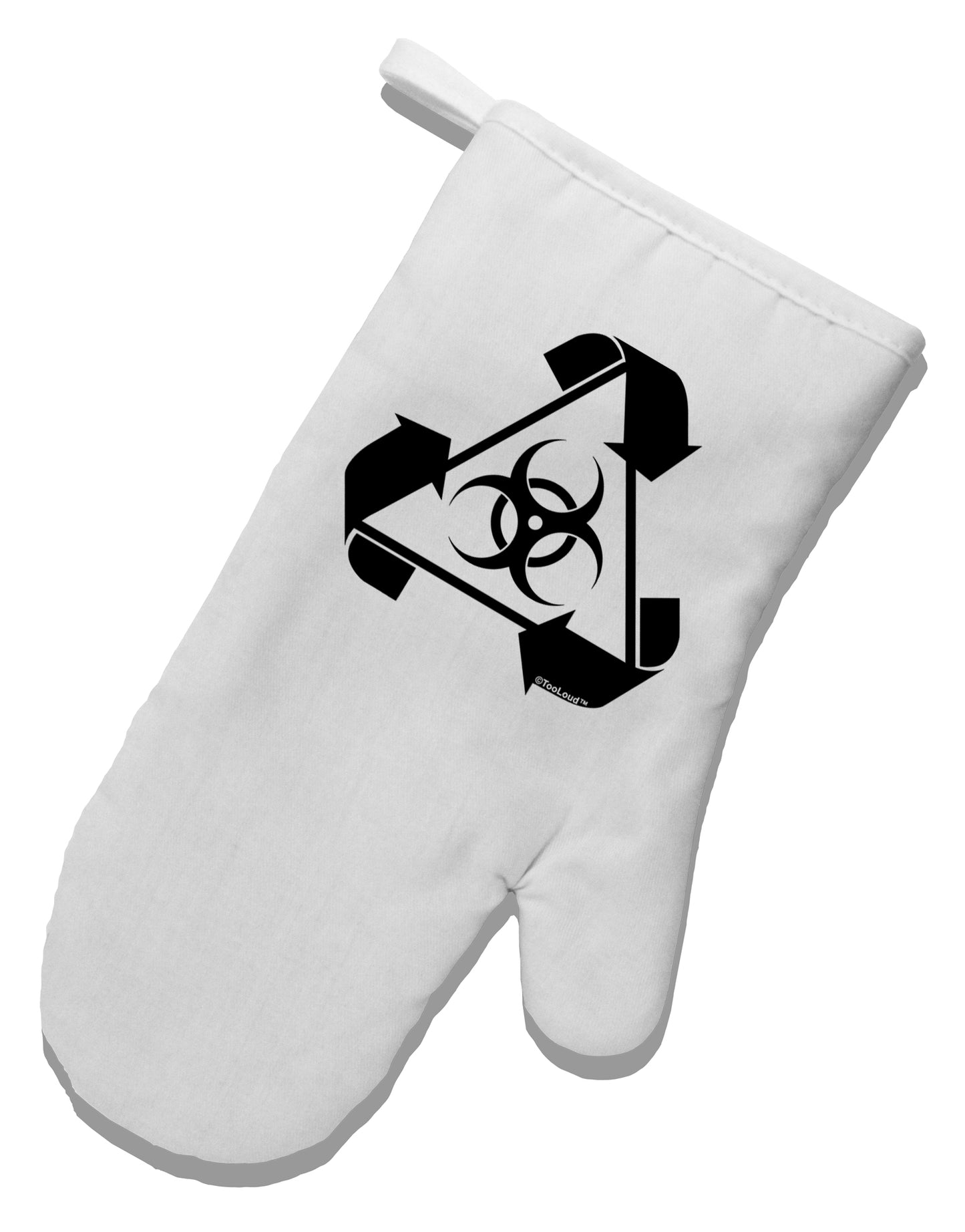 Recycle Biohazard Sign Black and White White Printed Fabric Oven Mitt by TooLoud-Oven Mitt-TooLoud-White-Davson Sales