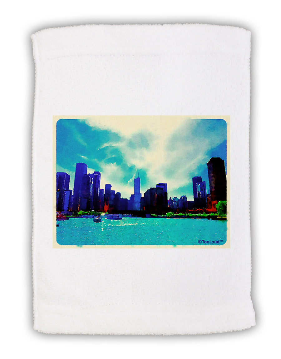 Chicago Skyline Watercolor Micro Terry Sport Towel 15 X 22 inches-Sport Towel-TooLoud-White-Davson Sales