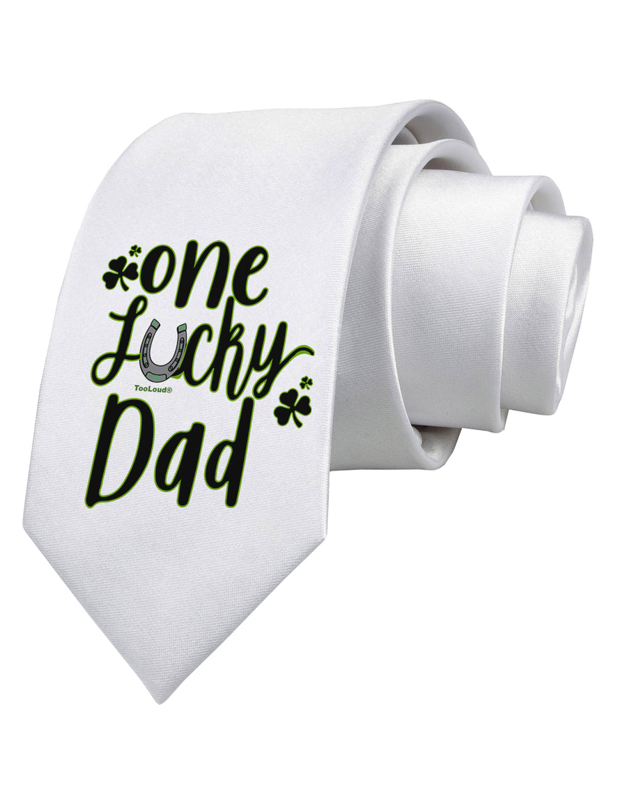 One Lucky Dad Shamrock Printed White Neck Tie Tooloud