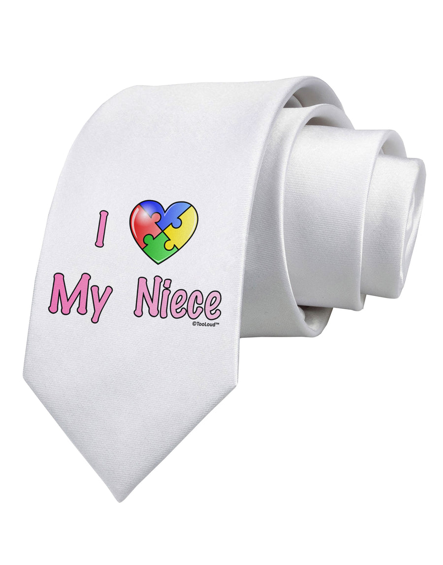 I Heart My Niece - Autism Awareness Printed White Necktie by TooLoud-Necktie-TooLoud-White-One-Size-Davson Sales