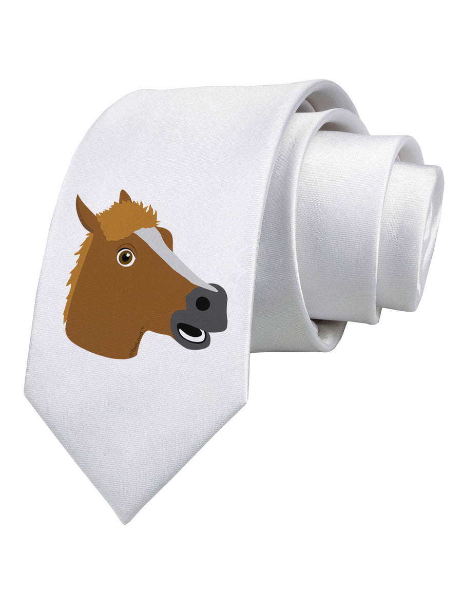 Silly Cartoon Horse Head Printed White Necktie