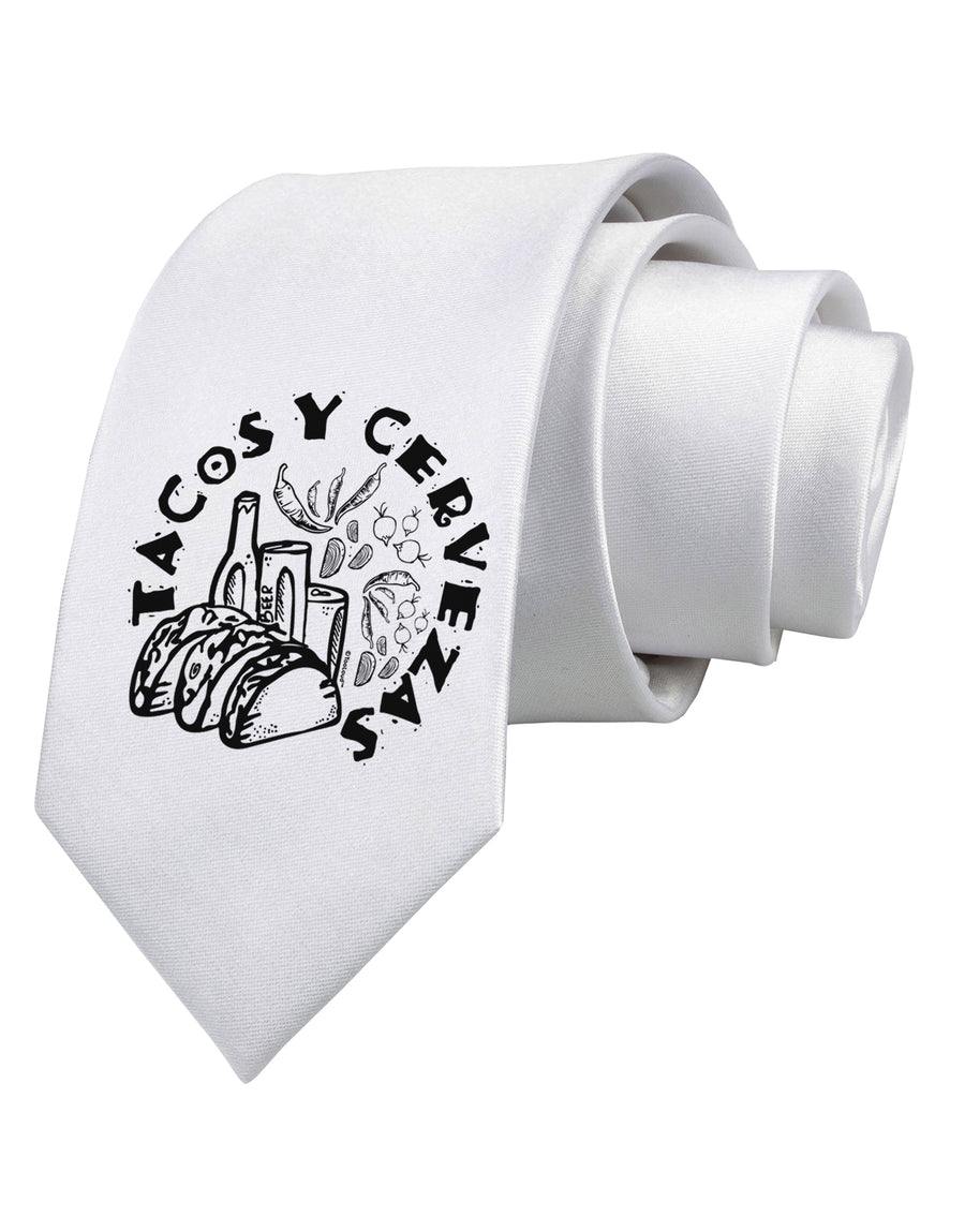 Tacos Y Cervezas Printed White Neck Tie-Necktie-TooLoud-White-One-Size-Fits-Most-Davson Sales