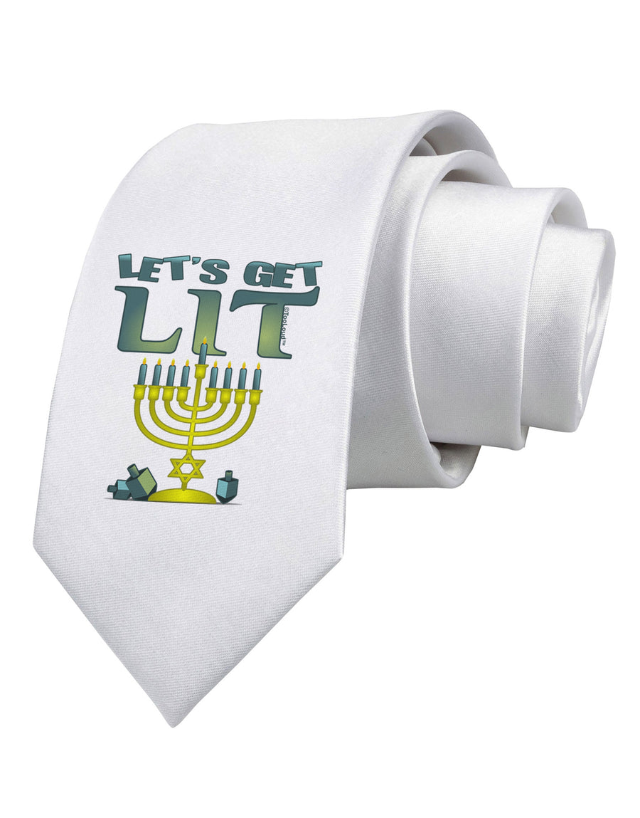 Let's Get Lit Menorah Printed White Necktie