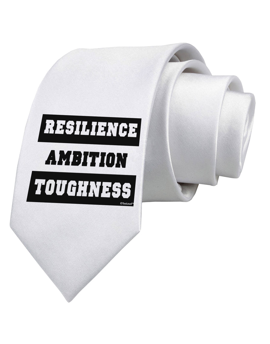 RESILIENCE AMBITION TOUGHNESS Printed White Neck Tie-Necktie-TooLoud-White-One-Size-Fits-Most-Davson Sales
