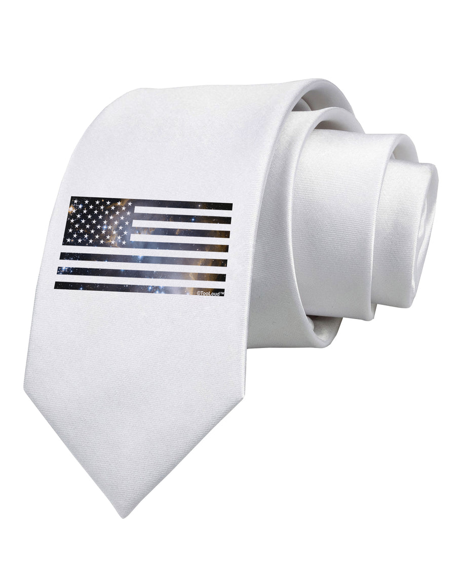 American Flag Galaxy Printed White Necktie by TooLoud-Necktie-TooLoud-White-One-Size-Davson Sales