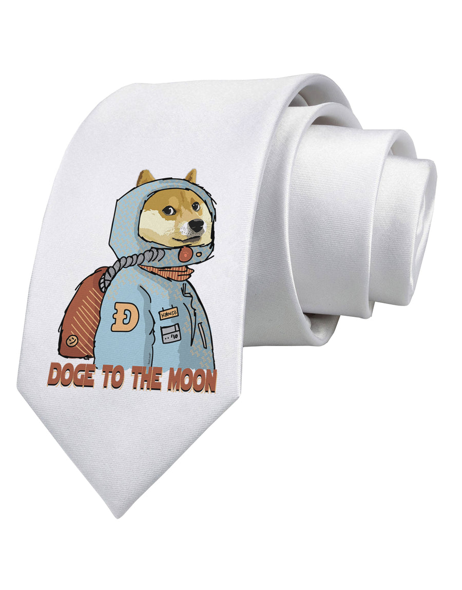 Doge to the Moon Printed White Neck Tie Tooloud