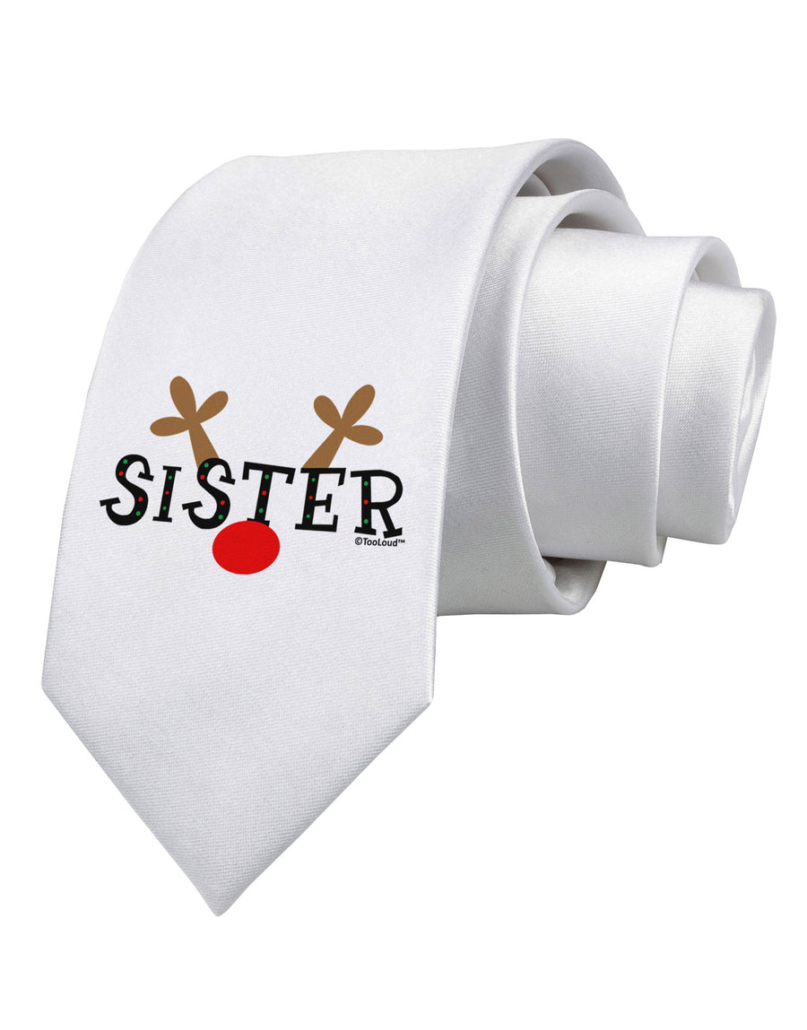 Matching Family Christmas Design - Reindeer - Sister Printed White Necktie by TooLoud-Necktie-TooLoud-White-One-Size-Davson Sales