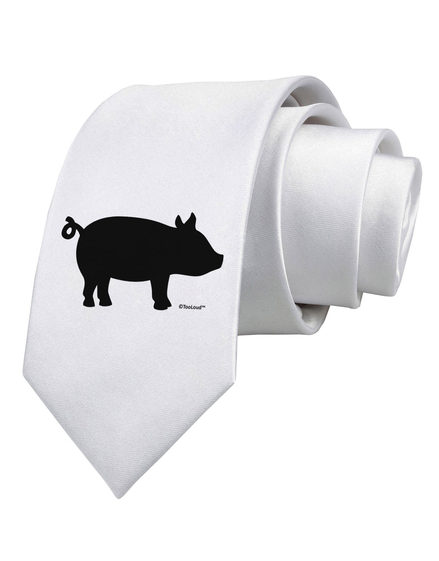 Pig Silhouette Design Printed White Necktie by TooLoud