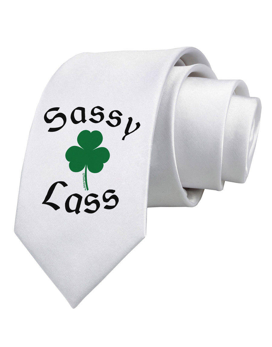 Sassy Lass St Patricks Day Printed White Necktie-Necktie-TooLoud-White-One-Size-Davson Sales