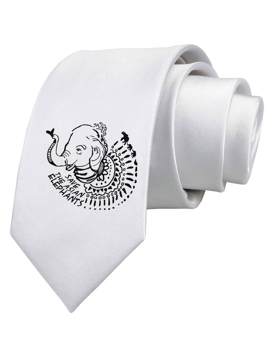 TooLoud Save the Asian Elephants Printed White Neck Tie-Necktie-TooLoud-White-One-Size-Fits-Most-Davson Sales