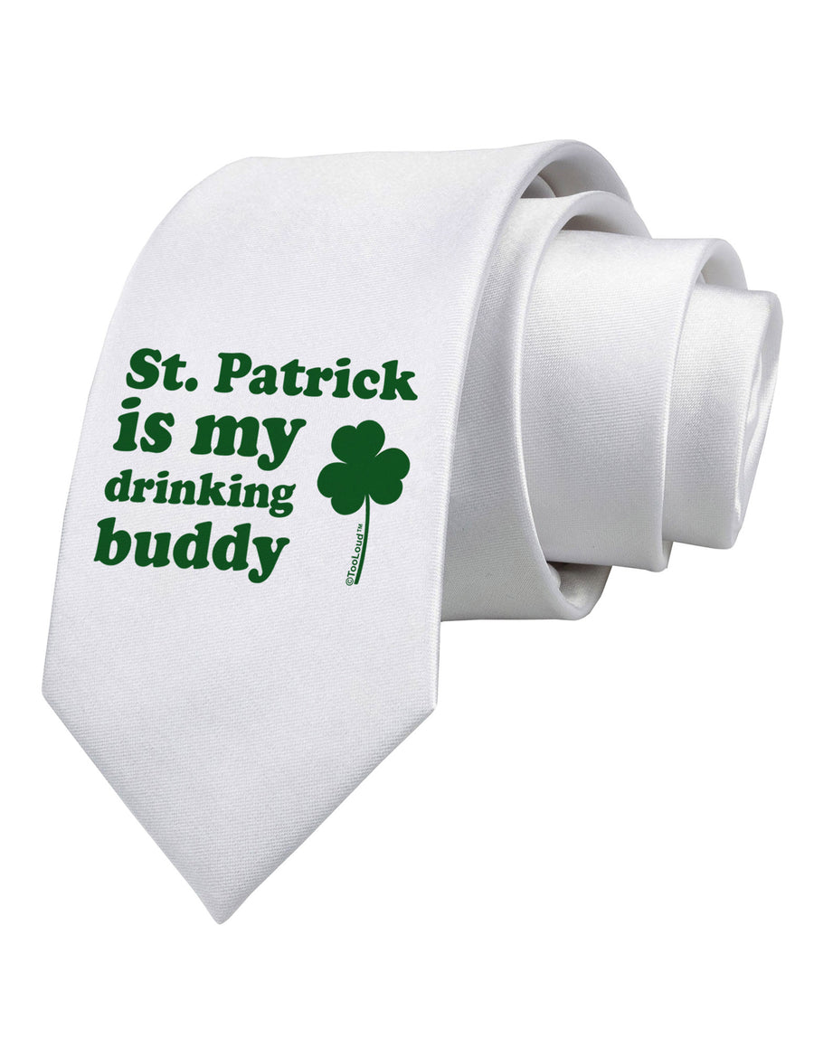 St Patrick is my Drinking Buddy Printed White Necktie-Necktie-TooLoud-White-One-Size-Davson Sales