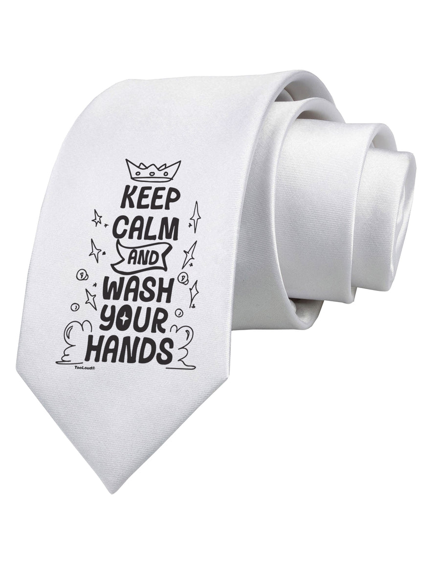 Keep Calm and Wash Your Hands Printed White Neck Tie Tooloud