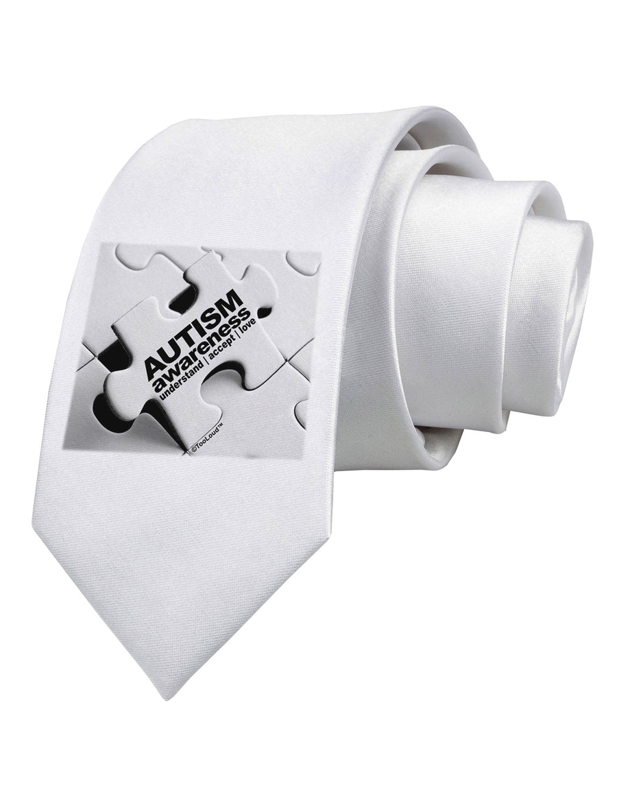 Autism Awareness - Puzzle Black & White Printed White Necktie-Necktie-TooLoud-White-One-Size-Davson Sales