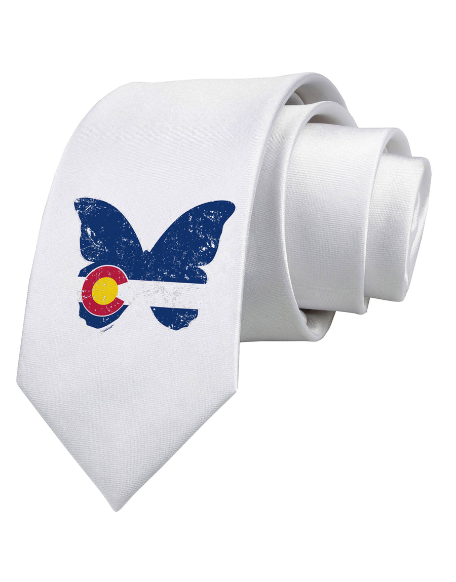 Grunge Colorado Butterfly Flag Printed White Neck Tie-Necktie-TooLoud-White-One-Size-Fits-Most-Davson Sales