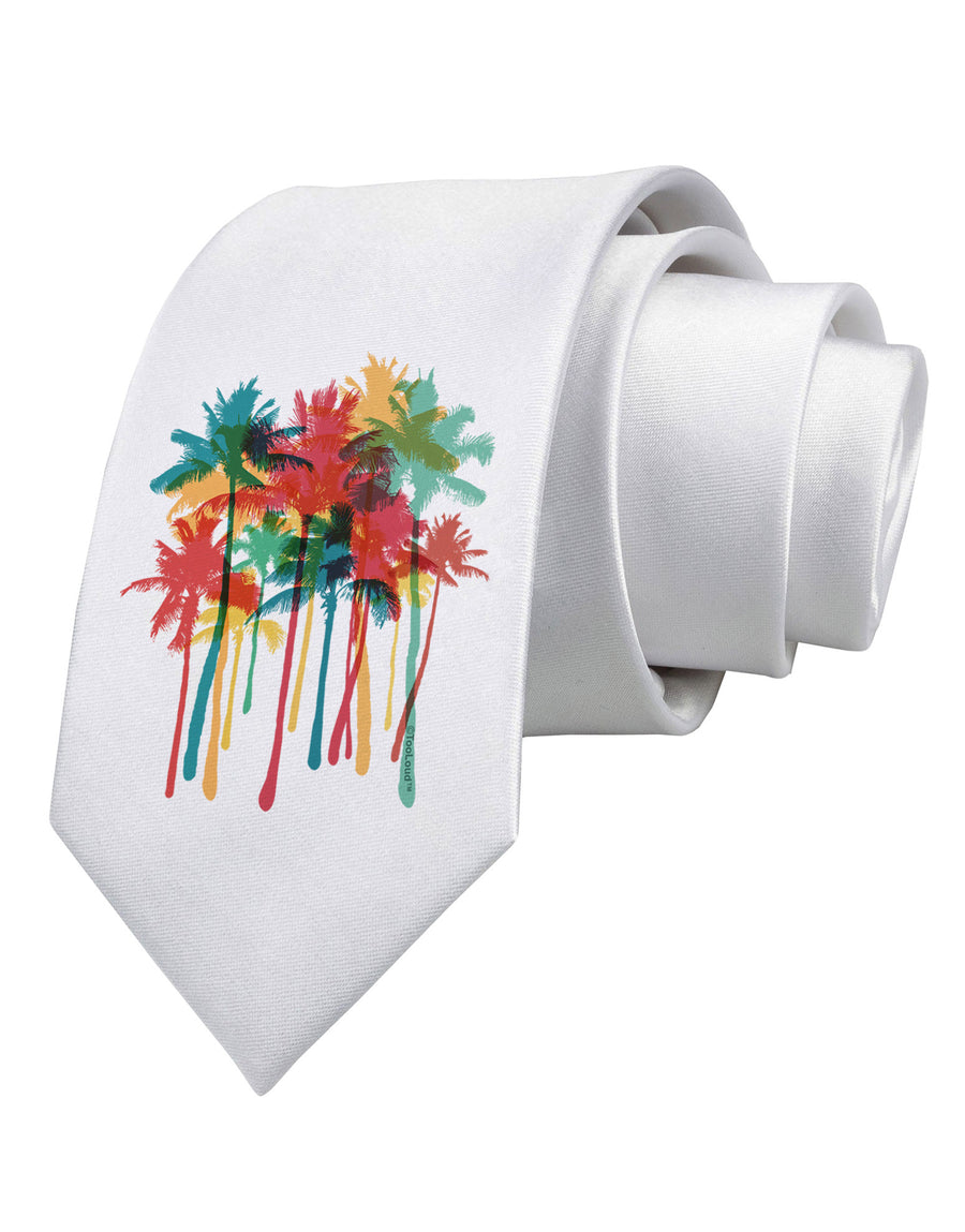 Paint Splash Palm Trees Printed White Necktie