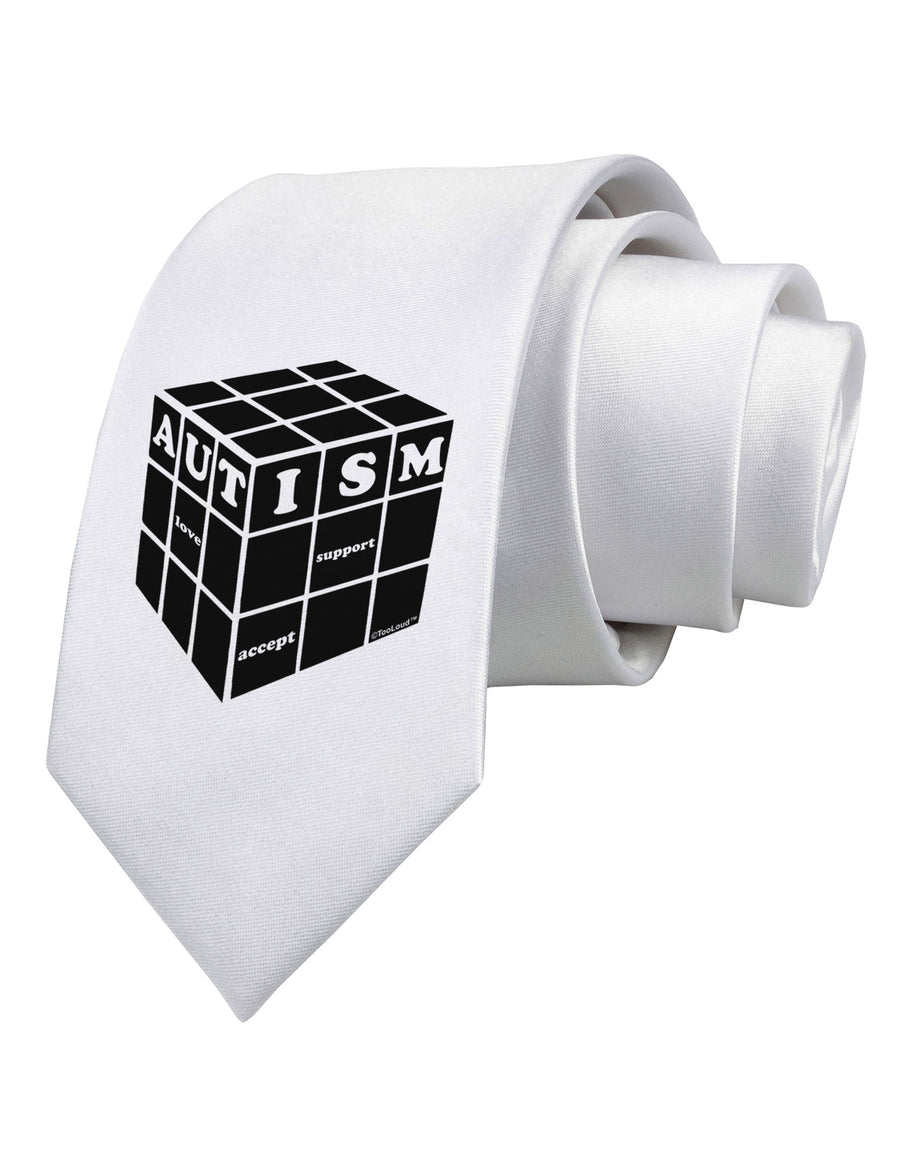 Autism Awareness - Cube B & W Printed White Necktie-Necktie-TooLoud-White-One-Size-Davson Sales