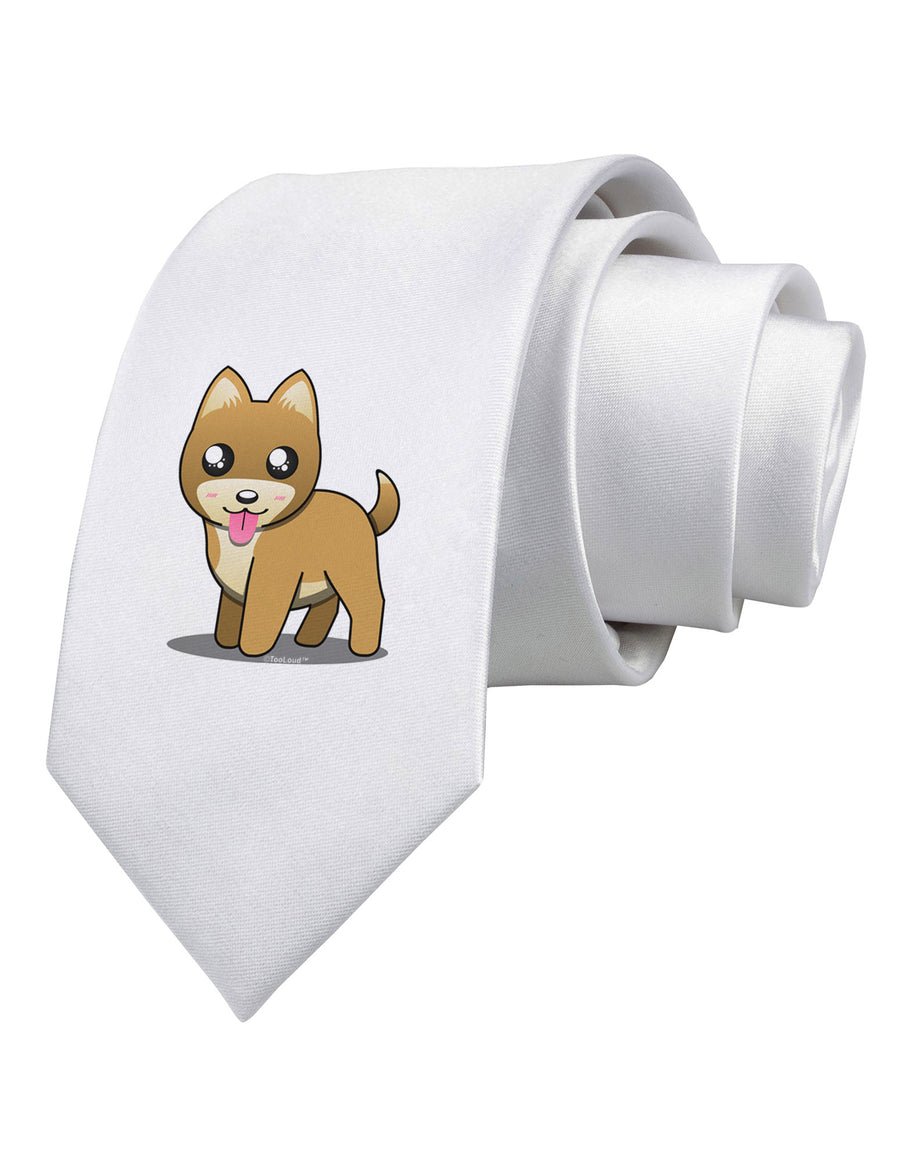 Kawaii Standing Puppy Printed White Necktie-Necktie-TooLoud-White-One-Size-Davson Sales