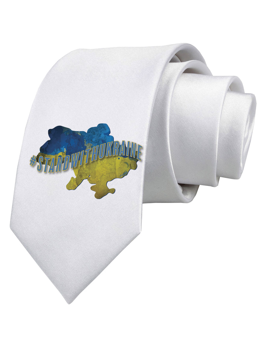 #stand with Ukraine Country Printed White Neck Tie Tooloud