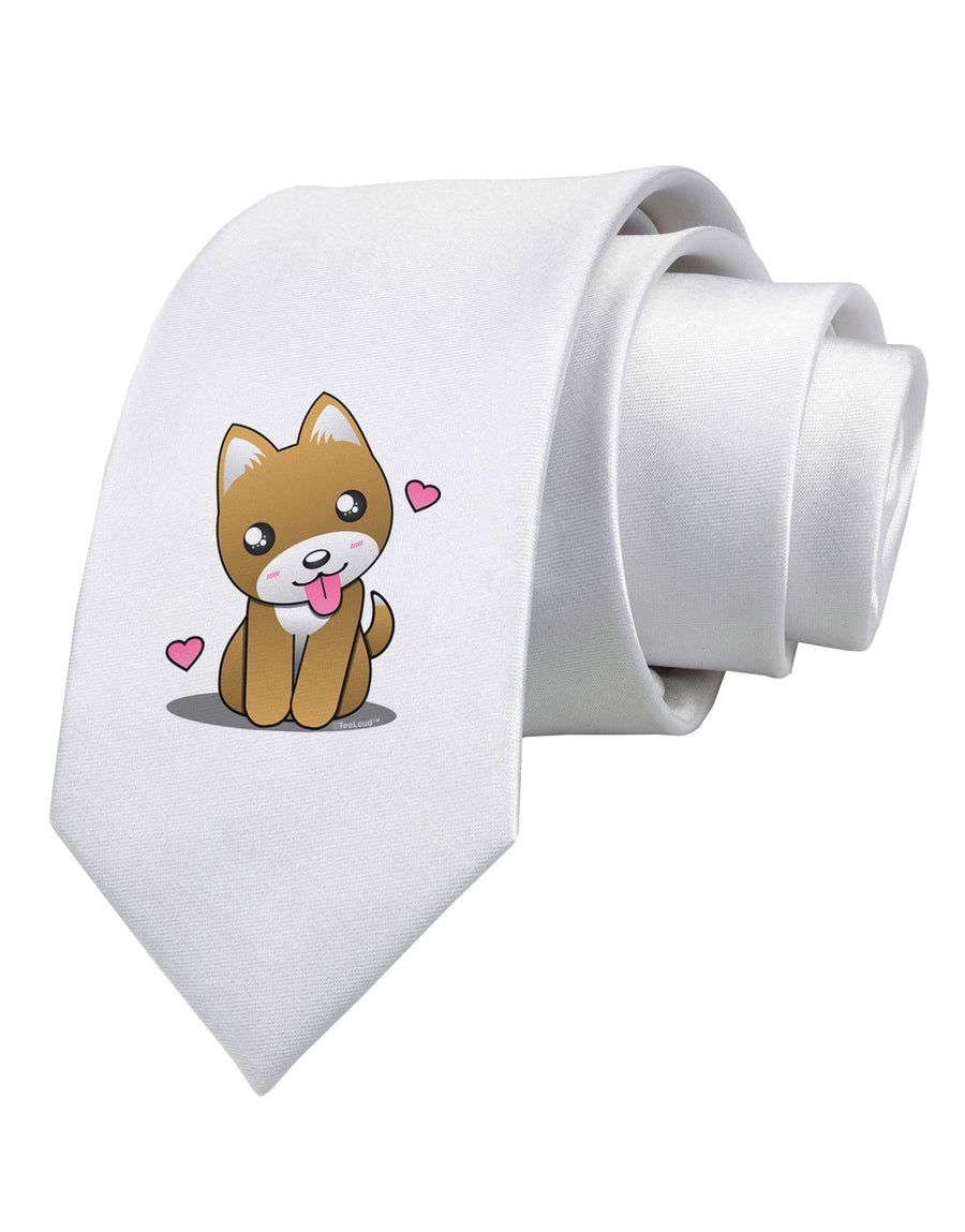 Kawaii Puppy Printed White Necktie-Necktie-TooLoud-White-One-Size-Davson Sales