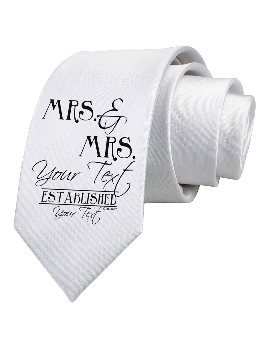 Personalized Mrs and Mrs Lesbian Wedding - Name- Established -Date- Design Printed White Necktie-Necktie-TooLoud-White-One-Size-Davson Sales