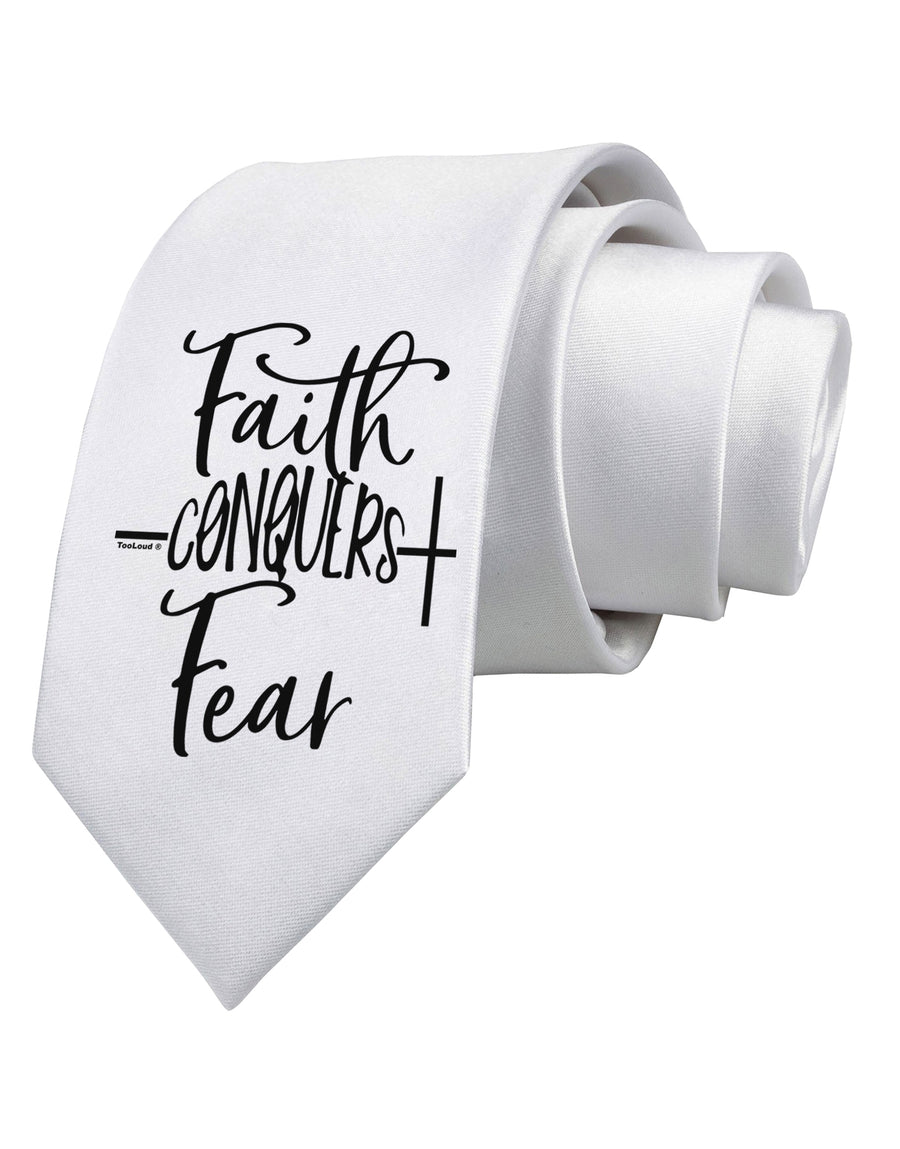 Faith Conquers Fear Printed White Neck Tie-Necktie-TooLoud-White-One-Size-Fits-Most-Davson Sales
