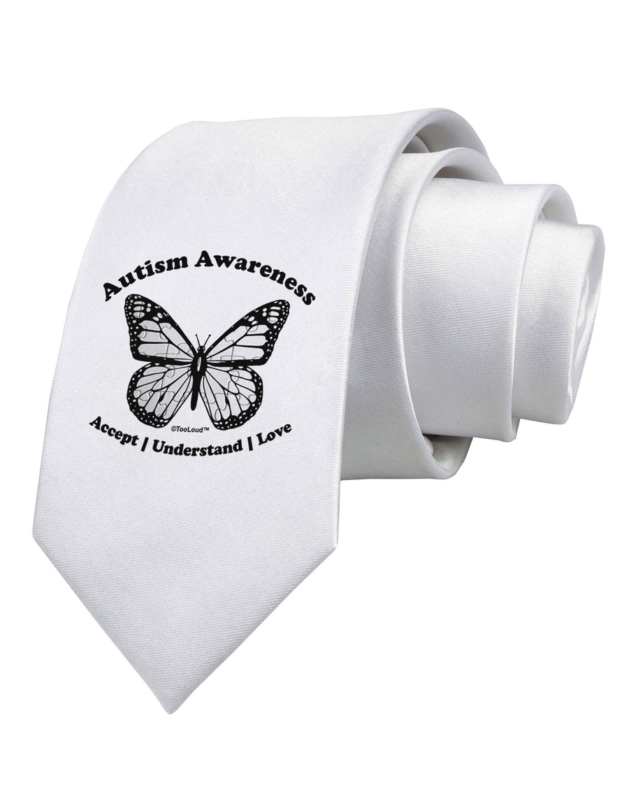 Autism Awareness - Puzzle Piece Butterfly 2 Printed White Necktie-Necktie-TooLoud-White-One-Size-Davson Sales