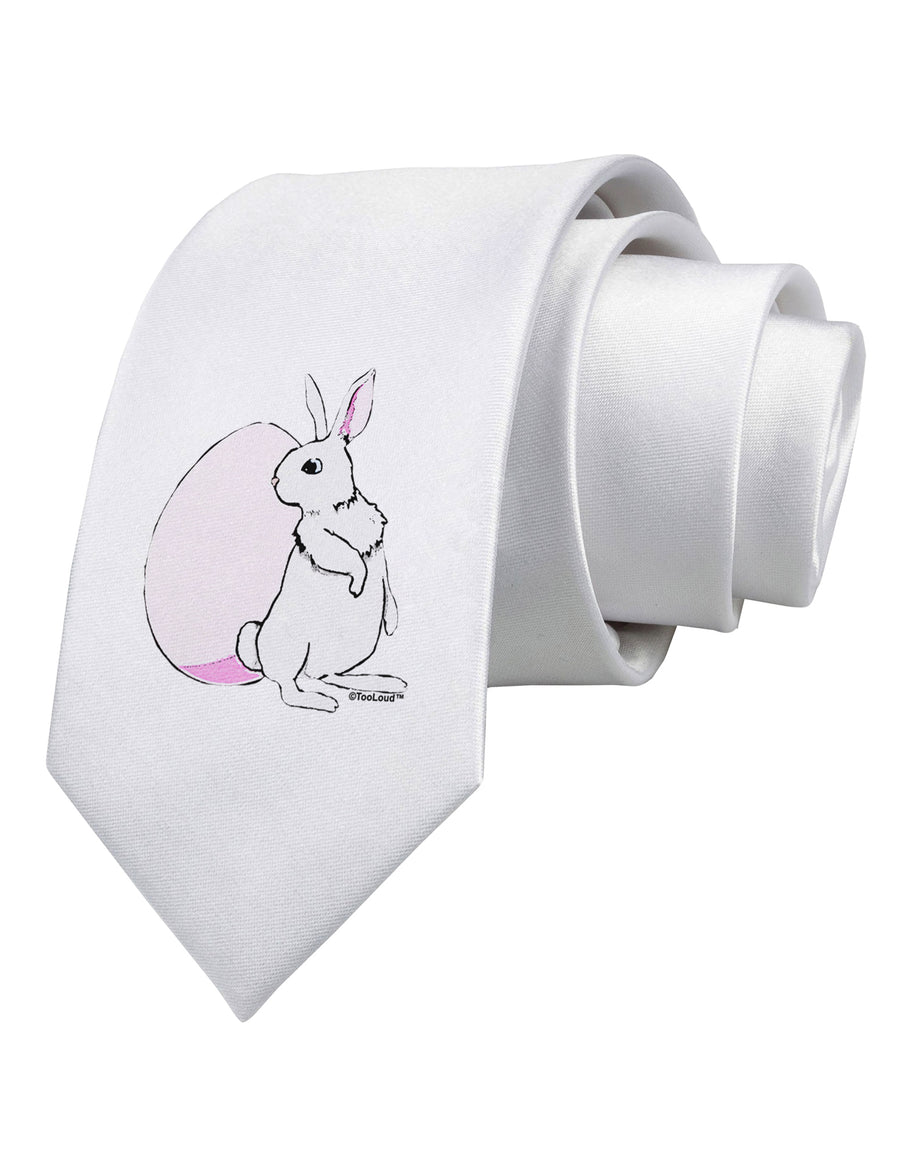Easter Bunny and Egg Design Printed White Necktie by TooLoud