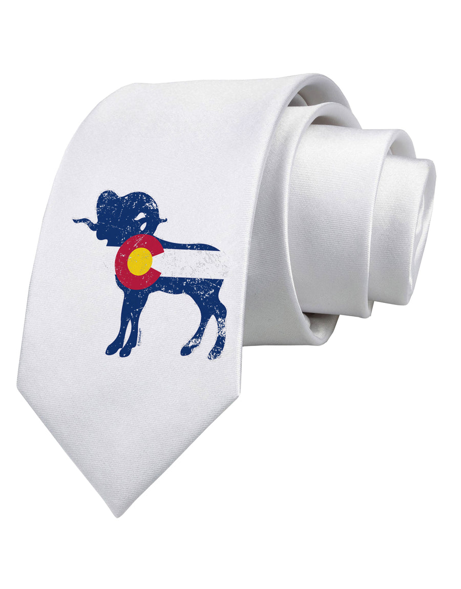 Grunge Rocky Mountain Bighorn Sheep Flag Printed White Neck Tie-Necktie-TooLoud-White-One-Size-Fits-Most-Davson Sales