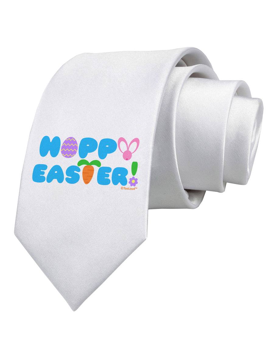 Cute Decorative Hoppy Easter Design Printed White Necktie by TooLoud