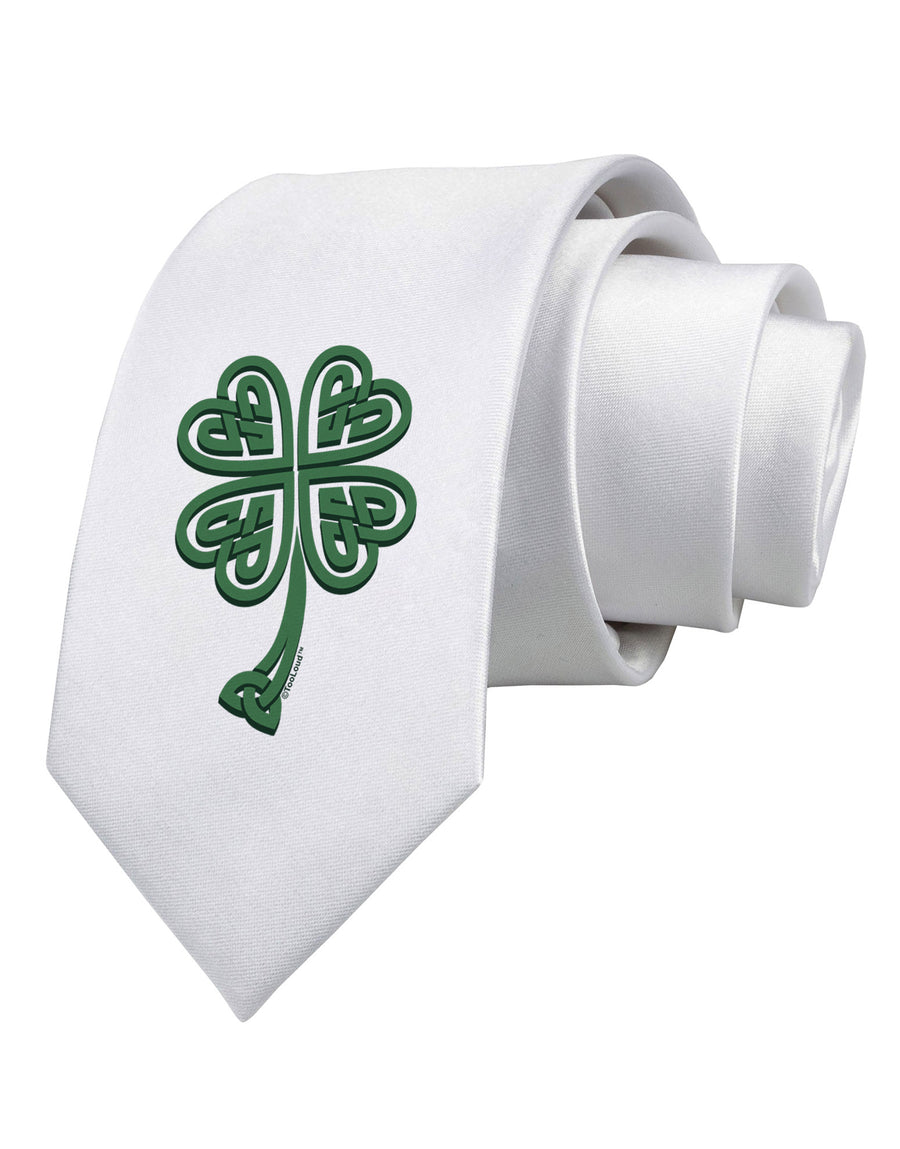 3D Style Celtic Knot 4 Leaf Clover Printed White Necktie