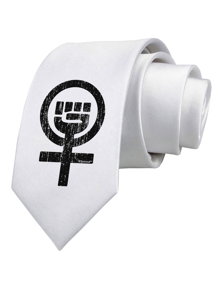 Distressed Feminism Symbol Printed White Necktie