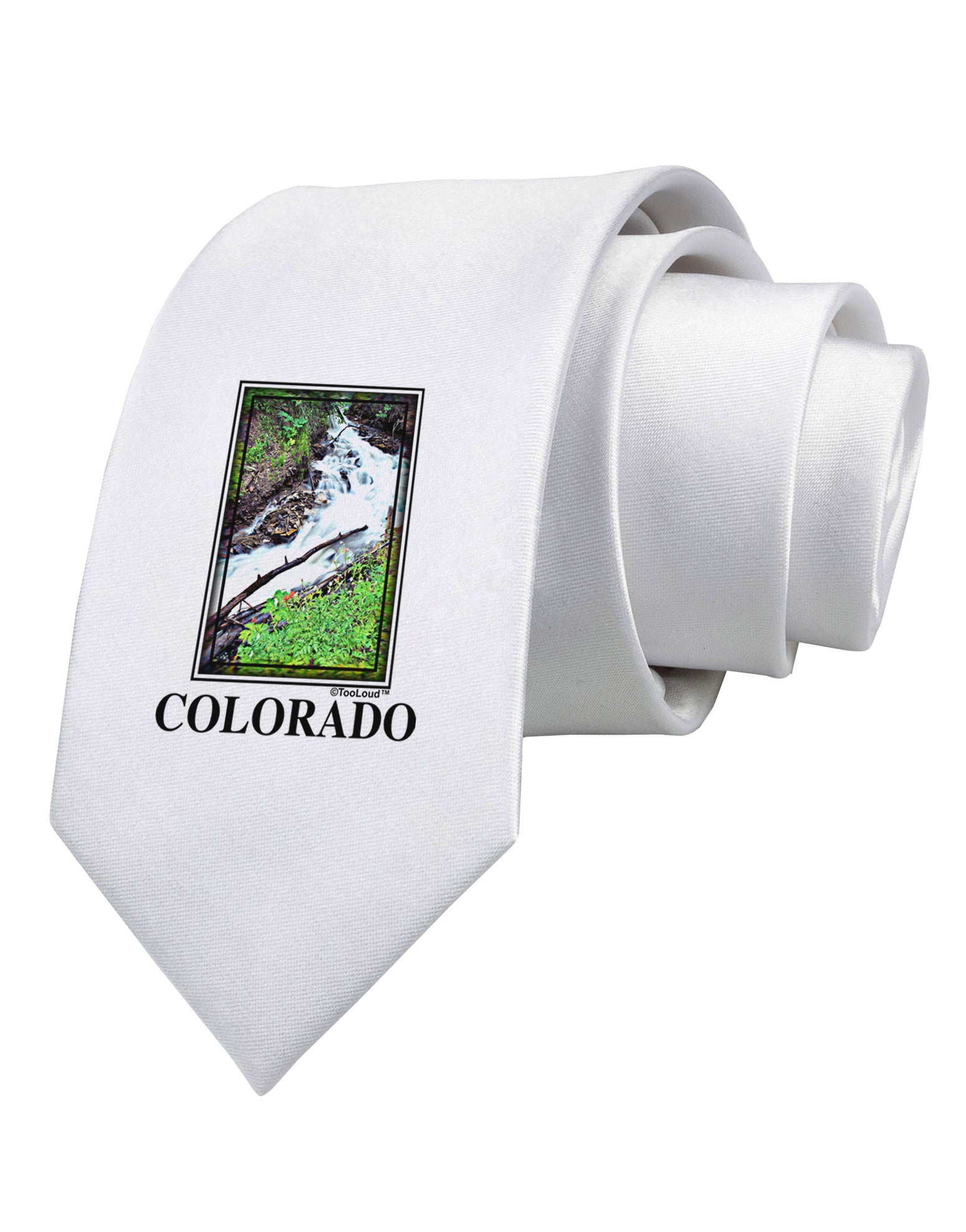 Colorado White River Text Printed White Necktie