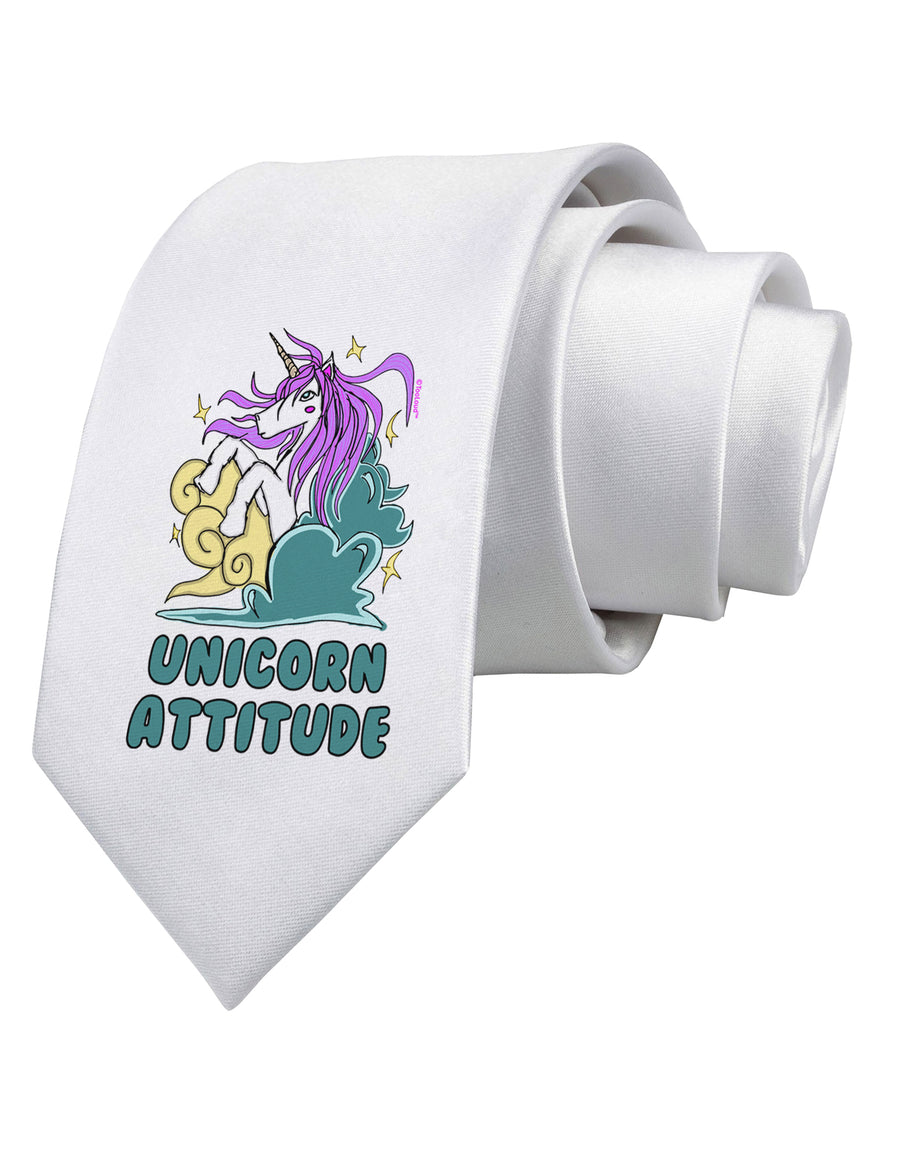 Unicorn Attitude Printed White Neck Tie-Necktie-TooLoud-White-One-Size-Fits-Most-Davson Sales