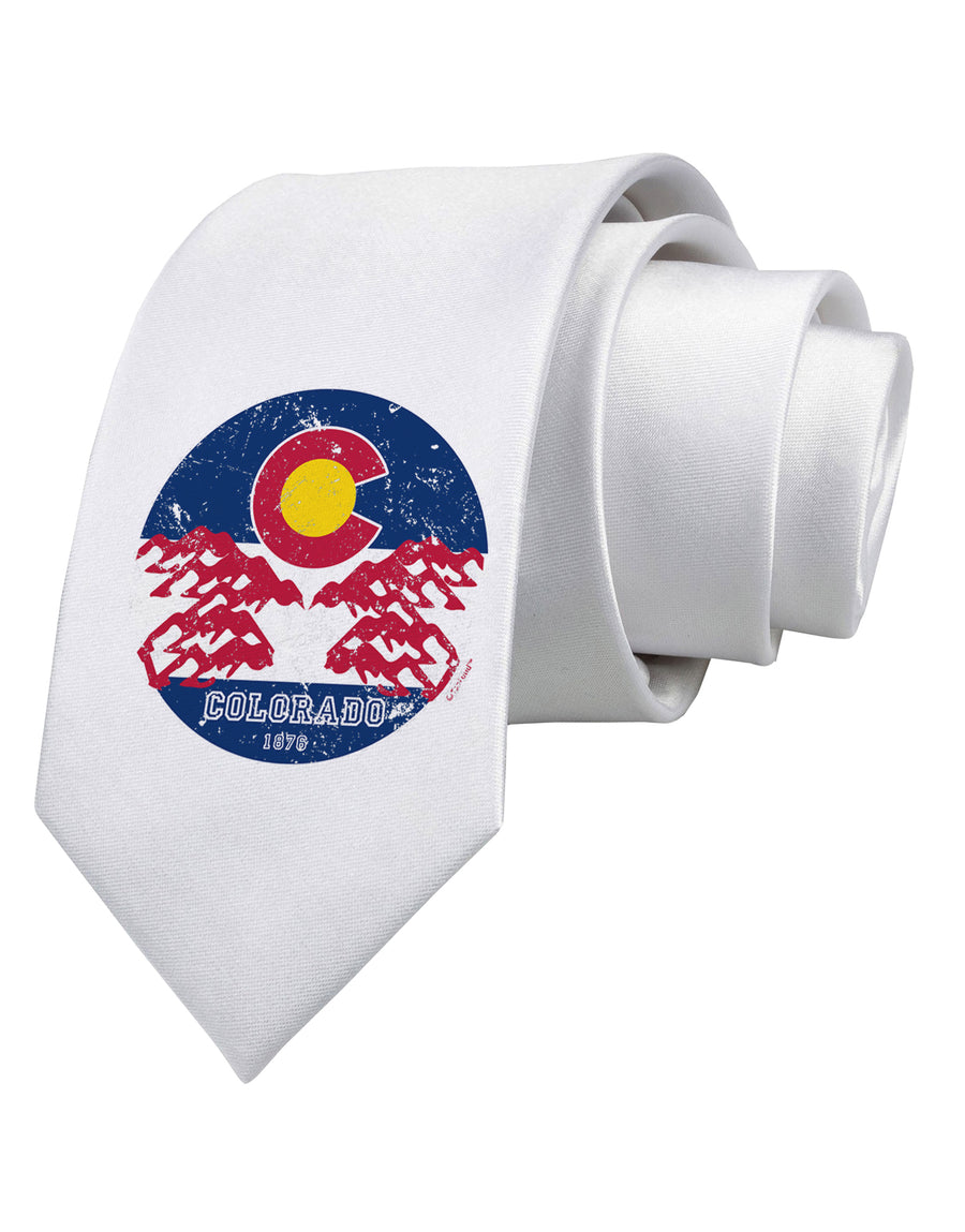 Grunge Colorado Emblem Flag Printed White Neck Tie-Necktie-TooLoud-White-One-Size-Fits-Most-Davson Sales
