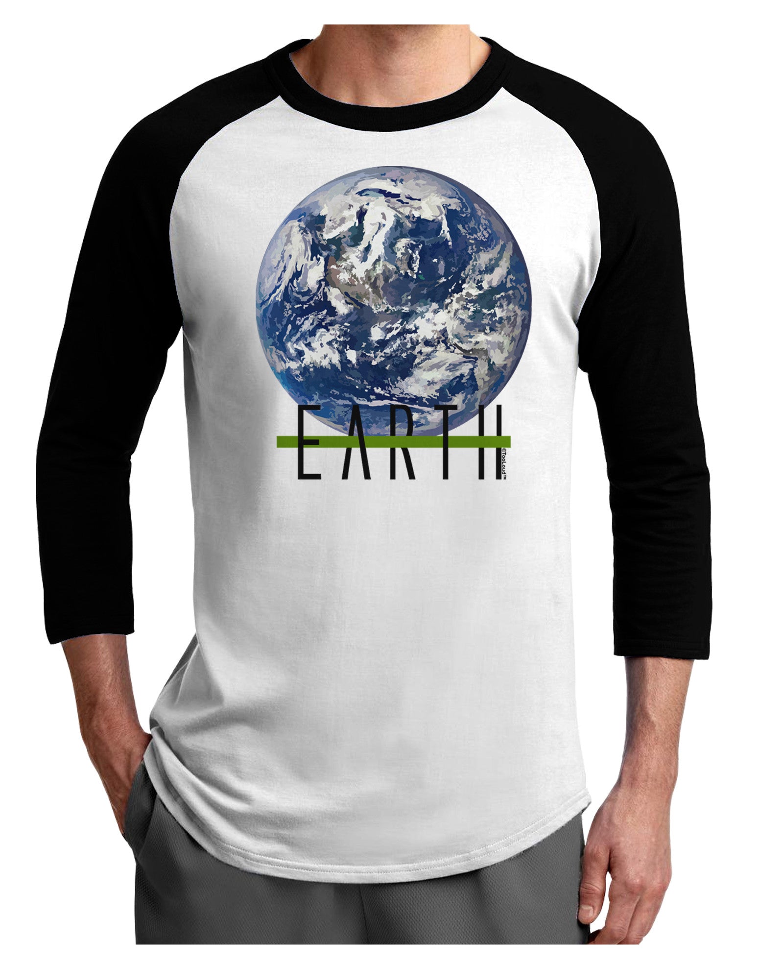 Planet Earth Text Adult Raglan Shirt-TooLoud-White-Black-X-Small-Davson Sales