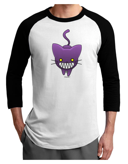 Evil Kitty Adult Raglan Shirt-TooLoud-White-Black-X-Small-Davson Sales