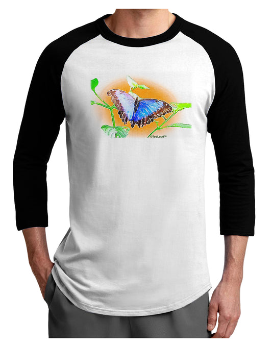 Blue Watercolor Butterfly Adult Raglan Shirt-TooLoud-White-Black-X-Small-Davson Sales